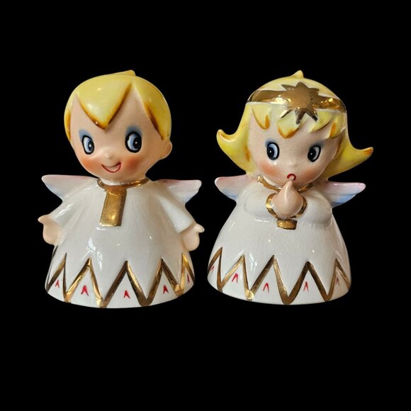 60s Kitschy Lefton Mid Century Christmas Boy Girl Atomic Candle Holders 2559 VTG - Picture 1 of 13